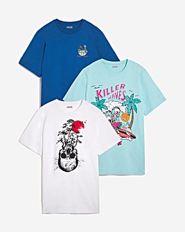 3 Pack Skull Print Graphic T-shirts