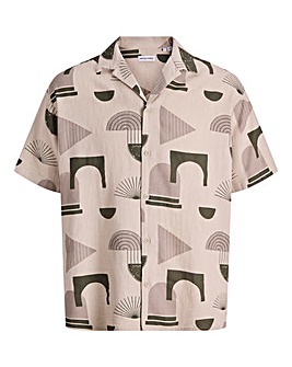 Jack & Jones Abstract Print Resort Shirt - Cream/Green