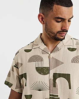 Jack & Jones Abstract Print Resort Shirt - Cream/Green