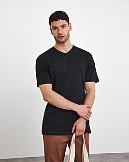 Pure Cotton V Neck T-Shirt Extra Long