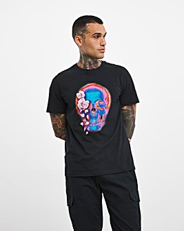 Floral Skull Print Graphic T-Shirt