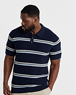 Jack & Jones Maine Knitted Stripe Polo - Navy