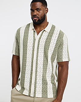 Jack & Jones Tyler Stripe Knitted Polo - Cream/Green