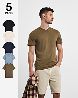 5 Pack Multi V Neck T-Shirts Long