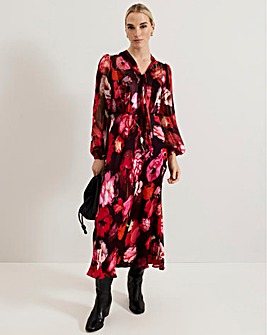 Phase Eight Eleini Floral Tie Neck Midi Dress