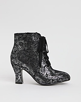 Joe Browns Velvet Printed Lace Up Bootie Extra Wide Fit