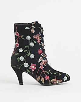 Joe Browns Velvet Embroidered Lace Up Bootie Wide Fit