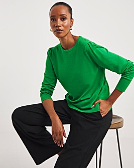 Green Crew Neck Jumper With Puff Sleeve