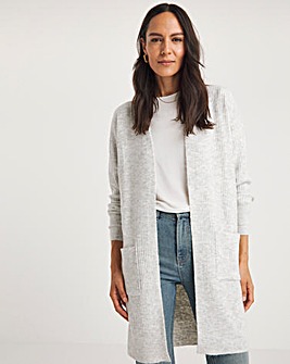 Light Grey Ribbed Cardigan With Patch Pockets
