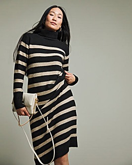 Grey And Black Striped Midaxi Dress