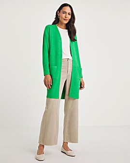 Green Ribbed Cardigan With Patch Pockets