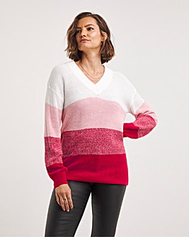 Pink Volume Sleeve Fisherman Rib Stripe Tunic