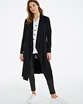 Black Longline Belted Suedette Waterfall Jacket with Jersey Panel Sleeves