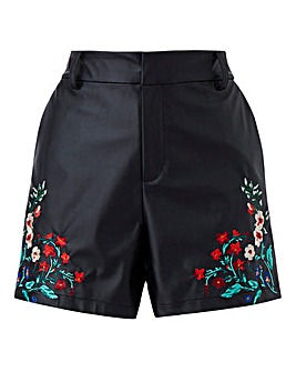 Embroidered PU Shorts