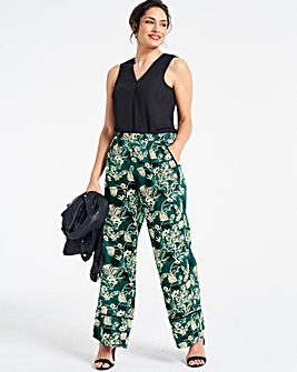 Floral Print Wide Leg Satin Trousers