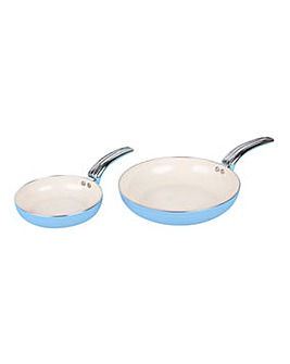 Swan Retro Ceramic Frying Pans Pack of 2 - Sky Blue