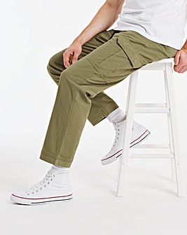 Khaki Stretch Drawstring Ripstop Cargo Trousers 31 Inch Inside Leg