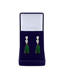Jon Richard Gold Plated Cubic Zirconia Emerald Green Pear Earrings - Gift Boxed