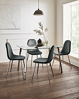 Harper Rectangular Dining Table and 4 Velvet Chairs