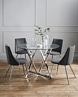Estelle Circular Dining Table and 4 Anais Velvet Chairs