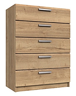 Lugo Ready Assembled 5 Drawer Wide Chest