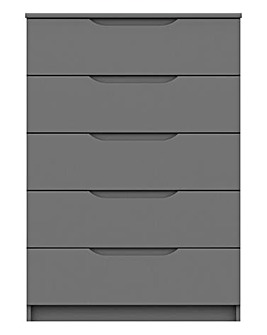 Sorrento High Gloss Assembled 5 Drawer Wide Chest