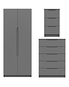 Sorrento High Gloss 3 Piece Bedroom Package (Bedside, Chest, 2 Door Wardrobe)