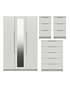Sorrento High Gloss 4 Piece Bedroom Package (2xBedside, Chest, 3 Door Wardrobe)