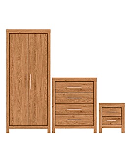 Dakota 3 Piece Bedroom Package (Bedside, 4 Drawer Chest, 2 Door Wardrobe)