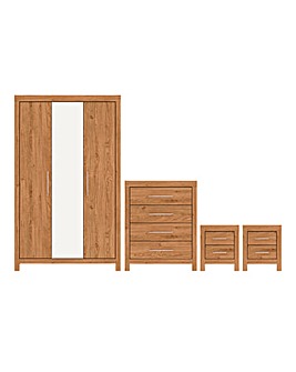 Dakota 4 Piece Bedroom Package (2 x Bedside, 4 Drawer Chest, 3 Door Wardrobe)