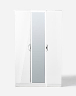 Milano Assembled High Gloss 3 Door Wardrobe with Mirror
