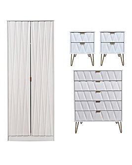 Remi Assembled 4 Piece package - 2 Door Wardrobe, 5 Drawer Chest, 2 x Bedsides