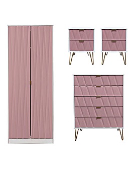 Remi Assembled 4 Piece package - 2 Door Wardrobe, 5 Drawer Chest, 2 x Bedsides