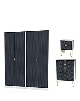 Remi Assembled 4 Piece - 4 Door Wardrobe, 5 Drawer Chest and 2 Bedside Tables