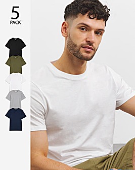 5 Pk Pure Cotton Crew Neck T-Shirts Long