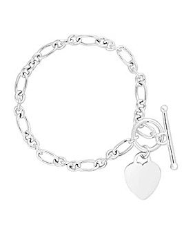 Simply Silver Sterling silver heart t bar bracelet