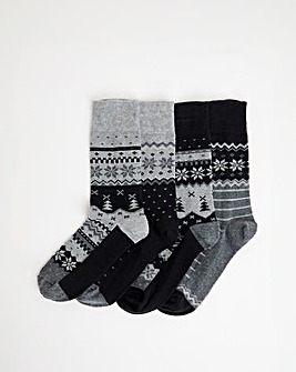 4 Pack Fairisle Socks