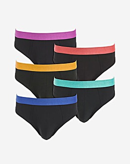 5 Pack Contrast Waistband Briefs