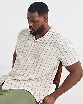 SS Stripe Linen Blend Revere Collar Shirt