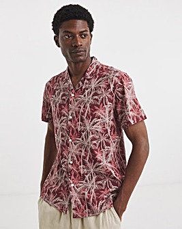 Long Length Palm Print Revere Collar Shirt