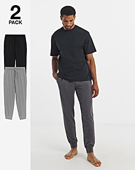 2 Pack Jersey Cuffed Lounge Joggers - Black/Charcoal