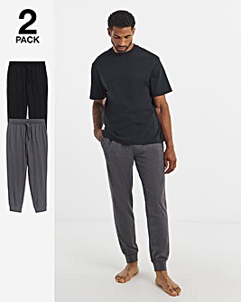 2 Pack Jersey Cuffed Lounge Joggers - Black/Charcoal