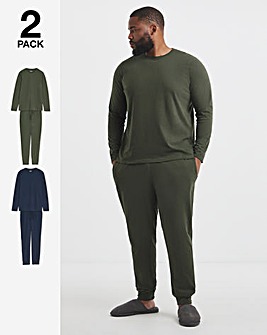 2 Pack Long Sleeve Pyjama Set-Green/Navy