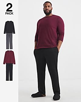 2 Pack Long Sleeve Pyjama Set-Black/Burgundy