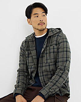Cotton Hooded Flannel Check Shirt Long