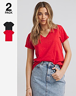 Red and Black 2 Pack V Neck Tees