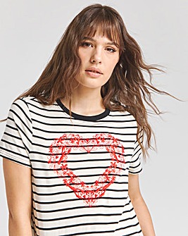 Stripe Embroidered Red Heart Tee