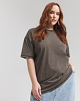 Acid Wash Oversized Contrast Seam T-Shirt