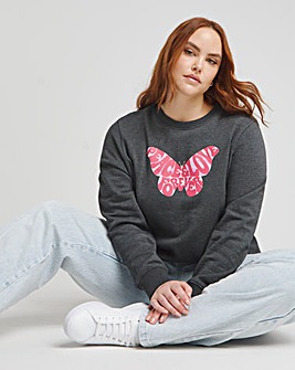 Charcoal Marl Butterfly Slogan Sweatshirt