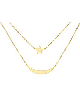 9CT Gold Star & Moon Layered Necklace